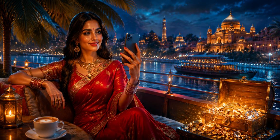 Elite Indian players enjoying casino games on mobile in traditional dress